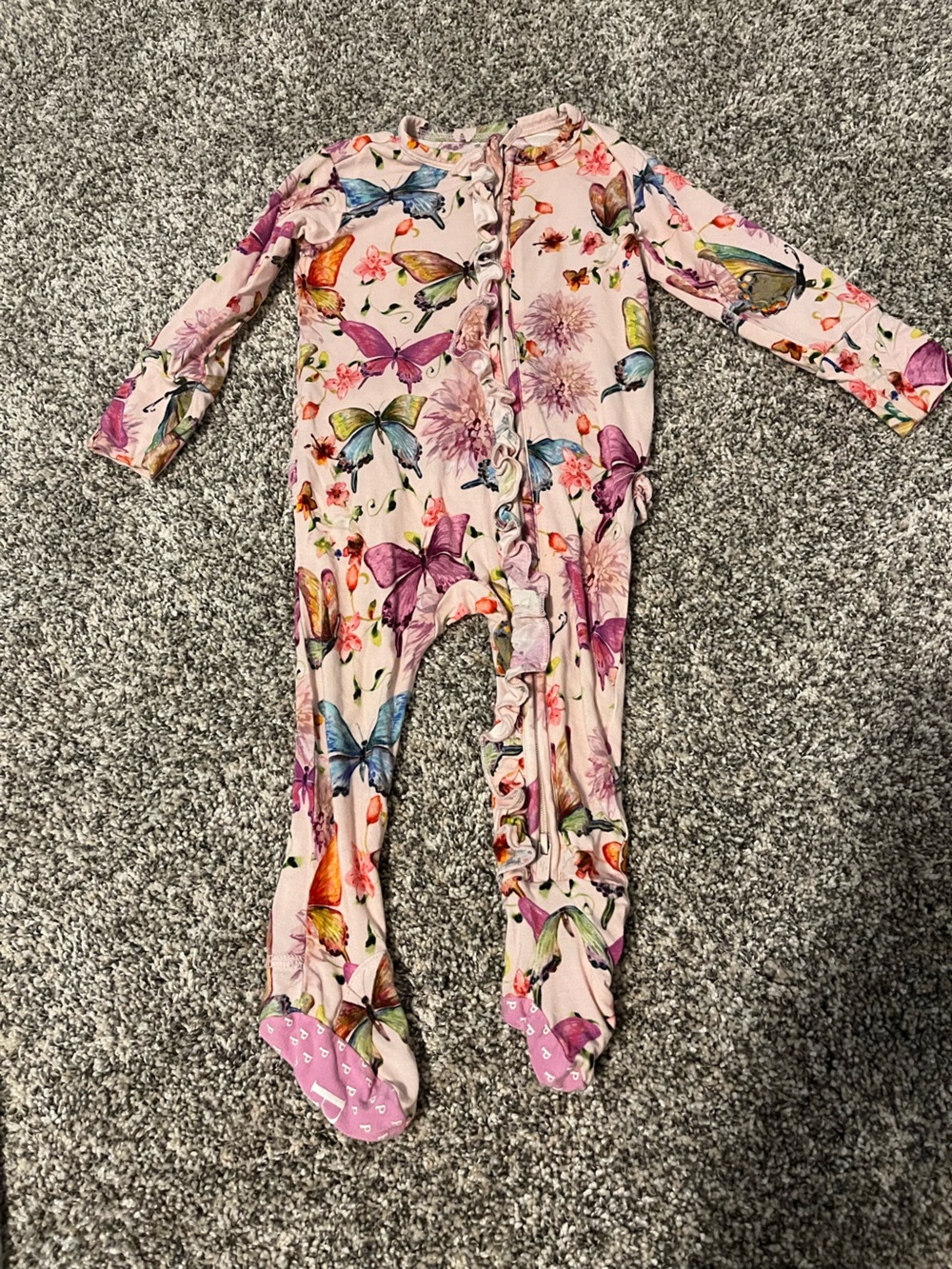 Posh Peanut Baby Girl Butterfly Ruffle Zipper Bamboo Pajama
